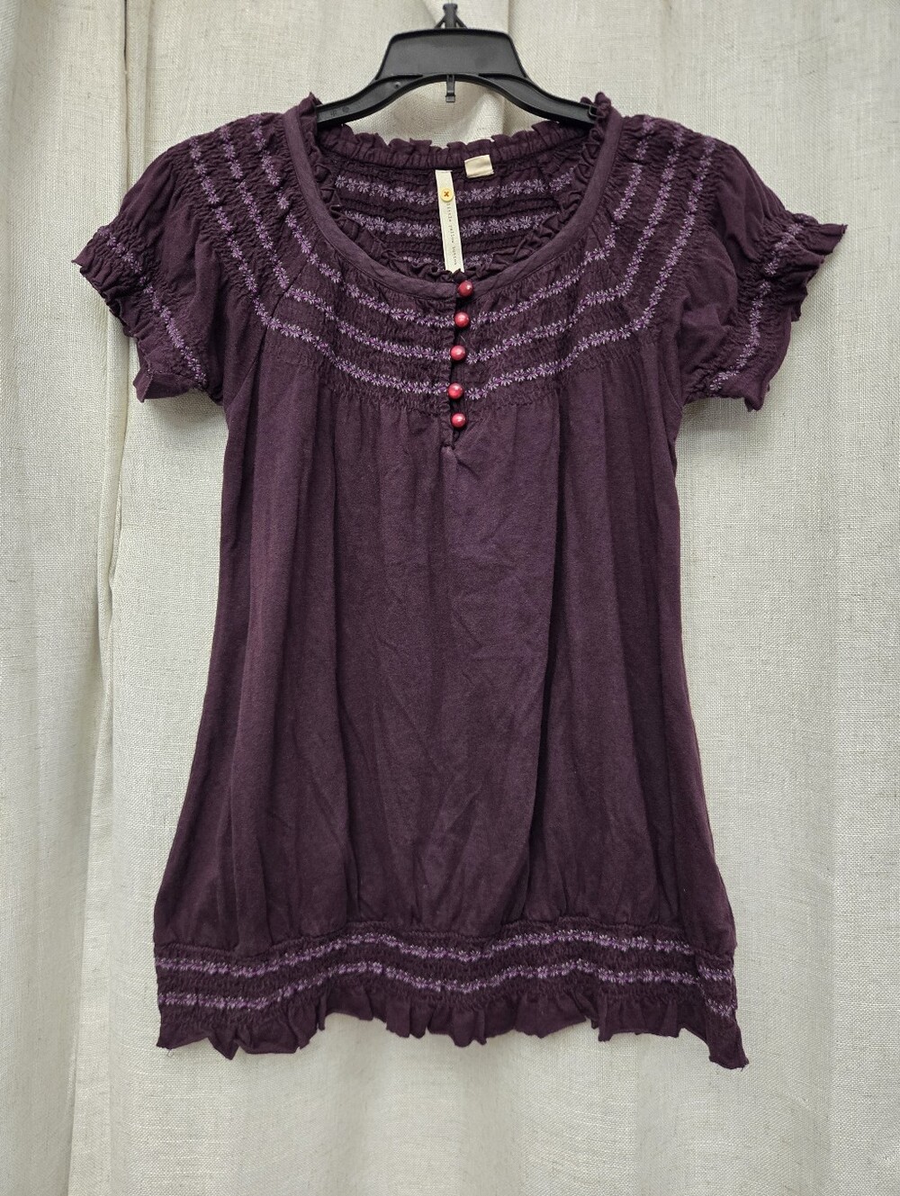 Anthropologie Little Yellow Button Plum Embroidered Top XS Whimsigoth